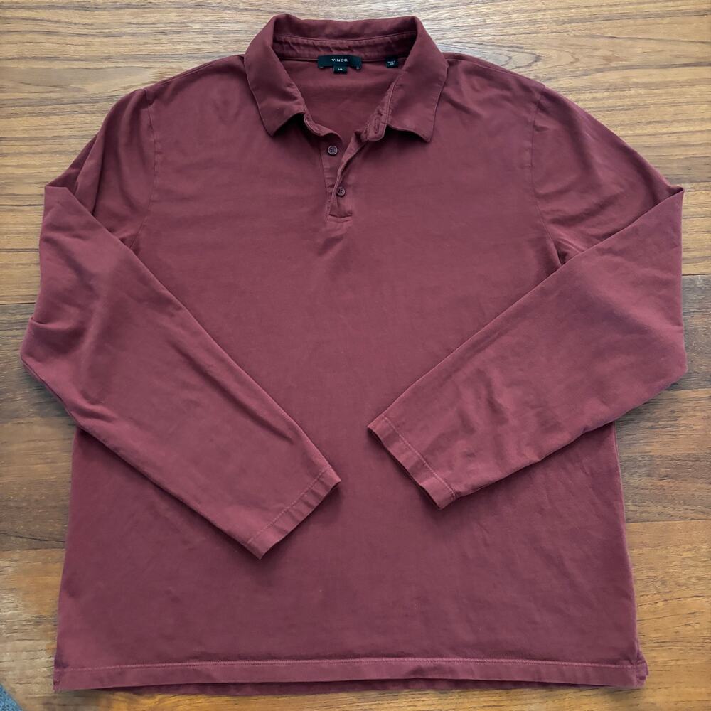 Vince Men's Rust Red Long Sleeve Polo Shirt Size Large